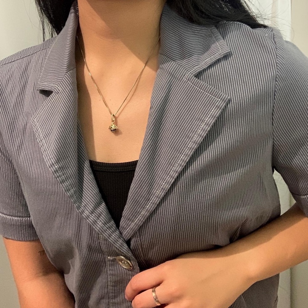 Blue Striped One-Button Blouse - Picture 1 of 5